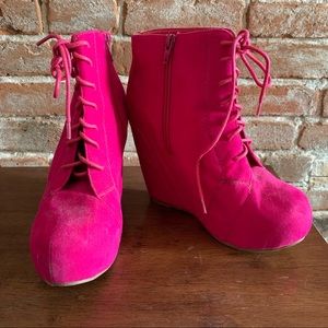 Pink Velveteen Platform Heels